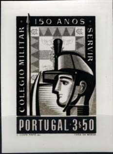 0860.jpg -     Lote:    860            Portugal       Descrição:         1954 — 150.º Aniversário da Fundação do Colégio Militar. CE801, 3$50. Prova fotográfica a preto. R.        PRV       Valor Base:     € 10,00     Valor Venda:     € 12,00     