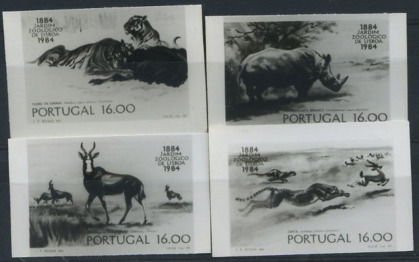 0869.jpg -     Lote:    869            Portugal       Descrição:         1984 &mdash; Centenário do Jardim Zoológico de Lisboa. CE164&frac14;4. Lote de 4 provas fotográficas a preto e branco, não denteadas. R.        PRV       Valor Base:     &euro; 6,00     Valor Venda:     Retirado     