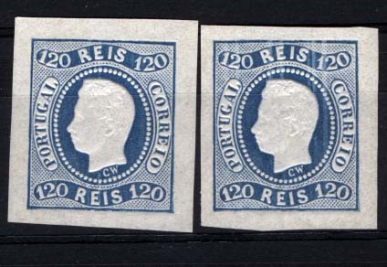 0922.jpg -     Lote:    922            Portugal       Descrição:         1866/67 &mdash; D. Luís I. Fita curva, não denteados. CE26, 120 reis azul. FALSOS ITALIANOS. Valor de catálogo 140,00.        ***       Valor Base:     &euro; 22,00     Valor Venda:     &euro; 44,00     