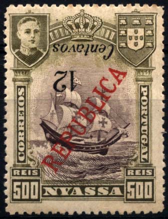 1092.jpg -     Lote:    1092            Companhia do Niassa       Descrição:         1921 &mdash; D. Manuel II com sobretaxa de Lisboa. CE92, 12C s/ 500 reis violeta castanho. Selo com a sobretaxa invertida.        ***       Valor Base:     &euro; 10,00     Valor Venda:     &euro; 22,00     