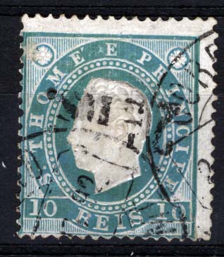 1095.jpg -     Lote:    1095            S. Tomé e Príncipe       Descrição:         1892 &mdash; D. Luís I. Fita direita. Com sobrecarga. CE28, 2 &frac12; s/ 10 reis verde. Sobrecarga tipo I. Sobrecarga a preto invertida. Não catalogada.        O       Valor Base:     &euro; 35,00     Valor Venda:     &euro; 65,00     