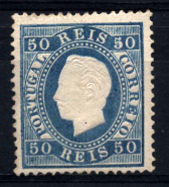 1180.jpg -     Lote:    1180            Portugal       Descrição:         1879/80 &mdash; D. Luís I. Fita direita. Novas cores. CE50, 50 reis azul, papel liso, denteado 13 &frac12;. Selo regomado. Valor de catálogo &euro; 523,00.        RG***       Valor Base:     &euro; 50,00     Valor Venda:     Retirado     