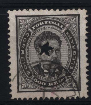 1191.jpg -     Lote:    1191            Portugal       Descrição:         1884/87 &mdash; D. Luís I. De frente. Novos valores. CE64, 500 reis preto, denteado 12 &frac12;. Selo com perfuração de estrela de 5 pontas. Valor de catálogo &euro; 523,00.        O       Valor Base:     &euro; 50,00     Valor Venda:     Retirado     