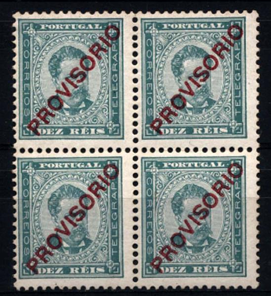 1227.jpg -     Lote:    1227            Portugal       Descrição:         1892/1893 &mdash; D. Luís I. Sobrecarga PROVISÓRIO. CE83, 10 reis verde, sobrecarga c, papel porcelana, denteado 11 &frac12;. Quadra. Valor de catálogo &euro; 233,60. MB.        ***       Valor Base:     &euro; 30,00     Valor Venda:     &euro; 30,00     