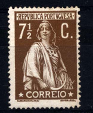 1251.jpg -     Lote:    1251            Portugal       Descrição:         1912 &mdash; Ceres. CE213, 7 &frac12; reis bistre, denteado 15x14, papel porcelana. Valor de catálogo &euro; 115,00.        **       Valor Base:     &euro; 16,00     Valor Venda:     &euro; 20,00     