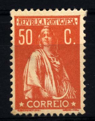 1254.jpg -     Lote:    1254            Portugal       Descrição:         1912 &mdash; Ceres. CE219, 50c laranja s/ salmão, papel porcelana, denteado 12x11 &frac12;. Valor de catálogo &euro; 259,00.        **       Valor Base:     &euro; 40,00     Valor Venda:     &euro; 42,00     
