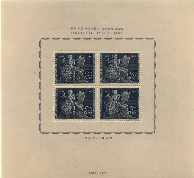 1405.jpg -     Lote:    1405            Portugal       Descrição:         1946 &mdash; Centenário do Banco de Portugal. CE BLC11. Valor de catálogo &euro; 268,00.        BLC***       Valor Base:     &euro; 50,00     Valor Venda:     &euro; 60,00     