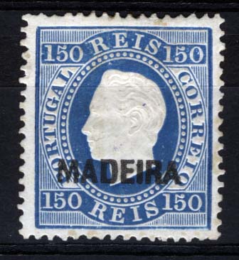 1478.jpg -     Lote:    1478            Madeira       Descrição:         1871/76 - D. Luís I. Fita direita. CE23, 150 reis azul, denteado 13 &frac12;, sobrecarga C. valor de catálogo &euro; 324,00.        RG**       Valor Base:     &euro; 35,00     Valor Venda:     &euro; 40,00     