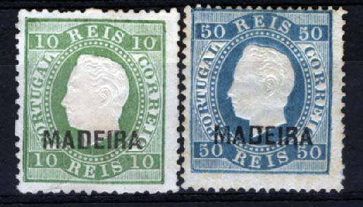 1481.jpg -     Lote:    1481            Madeira       Descrição:         1879/80 &mdash; D. Luís I, fita direita. Lote composto por dois selos: CE27, 10 reis verde amarelo em denteado 12 &frac12; + CE28, 50 reis azul em denteado 13 &frac12;. Valor de catálogo &euro; 336,80.        **/O       Valor Base:     &euro; 45,00     Valor Venda:     Retirado     