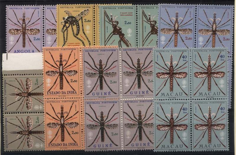 1487.jpg -     Lote:    1487            África       Descrição:         Ultramar. Emissões conjuntas. 1962 &mdash; Erradicação do paludismo. Série completa com os 8 valores em quadras. Valor de catálogo &euro; 48,40.        ***       Valor Base:     &euro; 14,00     Valor Venda:     &euro; 24,00     