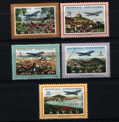 1639.jpg -     Lote:    1639            Macau       Descrição:         1960 &mdash; Correio Aéreo. Vistas de Macau. CE CA16/20. Série completa. Valor de catálogo &euro; 45,50.        ***       Valor Base:     &euro; 8,00     Valor Venda:     &euro; 20,00     