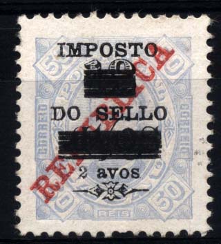1641.jpg -     Lote:    1641            Macau       Descrição:         1920 &mdash; Não emitidos. Imposto Postal. Selo Fiscal Postal. CE IP1, 2 s/ 18 avos s/ 50 reis azul claro. Valor de catálogo &euro; 1.250,00.        *       Valor Base:     &euro; 750,00     Valor Venda:     &euro; 850,00     