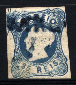 1813.jpg -     Lote:    1813            Portugal       Descrição:         Carimbos nominativos. 1853 &mdash; D. Maria II. CE2, 25 reis azul. Selo com margens muito curtas obliterado com carimbo "FRANQUEADA" batido a azul escuro. Raro.        O       Valor Base:     &euro; 60,00     Valor Venda:     Retirado     