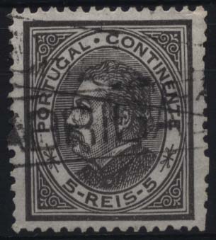 1814.jpg -     Lote:    1814            Portugal       Descrição:         Carimbos nominativos. 1880/81 &mdash; D. Luís I. De perfil. CE52, 5 reis preto, denteado 12 &frac12;, papel liso, obliterado com carimbo nominativo batido a preto de ABRIGADA.        O       Valor Base:     &euro; 10,00     Valor Venda:     Retirado     