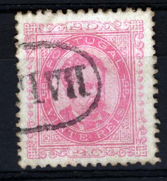1822.jpg -     Lote:    1822            Portugal       Descrição:         Carimbos nominativos. 1884/87 &mdash; D. Luís de Frente. CE62, 20 reis preto, denteado 11 &frac12;, com obliteração a preto de "BALTAR", batida a preto. MB.        O       Valor Base:     &euro; 15,00     Valor Venda:     Retirado     