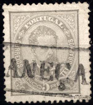 1826.jpg -     Lote:    1826            Portugal       Descrição:         Carimbos nominativos. 1882/83 &mdash; D. Luís I de frente. CE56, 5 reis cinzento, obliterado com carimbo batido a preto de CANEÇAS.        O       Valor Base:     &euro; 5,00     Valor Venda:     &euro; 5,00     