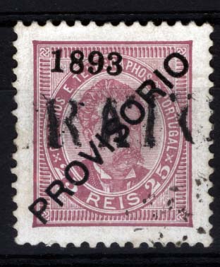 1829.jpg -     Lote:    1829            Portugal       Descrição:         Carimbos nominativos. 1892/93 &mdash; D. Luís I. Sobrecarga PROVISÓRIO. CE92, 25 reis lilás, denteado 11 &frac12;, com obliteração a preto de "CRATO", batida a preto. Valor de catálogo do selo &euro; 176,00. MB.        O       Valor Base:     &euro; 22,00     Valor Venda:     &euro; 65,00     