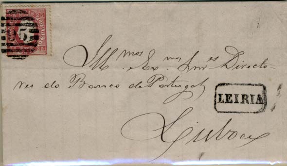 1832.jpg -     Lote:    1832            Portugal       Descrição:         Carimbos nominativos. 1870/76 &mdash; D. Luís I, fita direita. CE40, 25 reis carmim. Lote de duas cartas circuladas de Leiria para Lisboa, obliteradas com carimbo numérico "95" e nominativo "LEIRIA", batidos a preto.        Carta       Valor Base:     &euro; 15,00     Valor Venda:     &euro; 15,00     