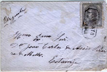 1835.jpg -     Lote:    1835            Portugal       Descrição:         Carimbos nominativos. 1880/81 &mdash; D. Luís I de perfil. Sobrescrito circulado de Moimenta da Beira para Estarreja (02.12.81) com trânsito por Viseu (01.12.81), com selo de 25 reis, cinzento, papel liso, denteado 12 &frac12;, CE53, obliterado com carimbo batido a preto "MUIMENTA DA BEIRA".        Carta       Valor Base:     &euro; 40,00     Valor Venda:     Retirado     