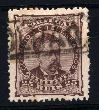 1838.jpg -     Lote:    1838            Portugal       Descrição:         Carimbos nominativos. 1882/83 &mdash; D. Luís I de frente. CE57, 25 reis castanho. Selo obliterado com carimbo batido a preto da OLHÃO.        O       Valor Base:     &euro; 7,00     Valor Venda:     Retirado     