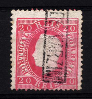 1839.jpg -     Lote:    1839            Portugal       Descrição:         Carimbos nominativos. 1884 &mdash; D. Luís I, fita direita. Nova cor. CE66, 20 reis carmim, denteado 12 &frac12;. Selo obliterado com carimbo batido a preto de PÓVOA DE VARZIM.        O       Valor Base:     &euro; 12,00     Valor Venda:     Retirado     