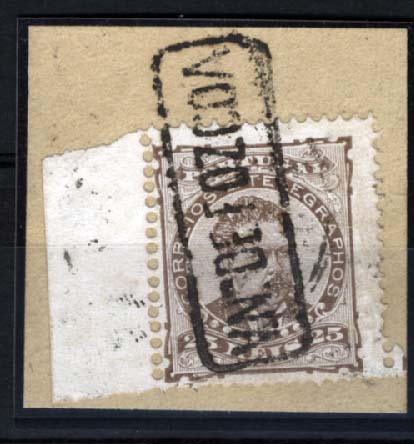 1855.jpg -     Lote:    1855            Portugal       Descrição:         Carimbos nominativos. 1882/83 &mdash; D. Luís de Frente. CE57, 25 reis castanho, denteado 12 &frac12;, em fragmento com obliteração a preto de "V. N.ª DE FOZCOA", batida a preto. MB.        FRG       Valor Base:     &euro; 12,00     Valor Venda:     &euro; 24,00     