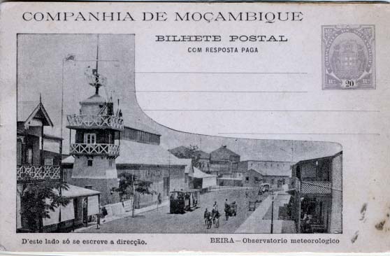 2183.jpg -     Lote:    2183      Lotes pelo Correio      Companhia de Moçambique       Descrição:         1904 &mdash; Selo tipo Elefantes. OM12, 20+20 reis (Beira &mdash; Observatório meteorológico).        IN       Valor Base:     &euro; 5,00     Valor Venda:     &euro; 8,00     