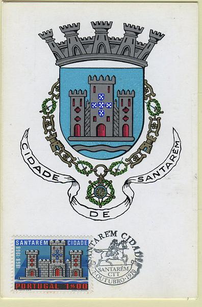 2206.jpg -     Lote:    2206      Lotes pelo Correio             Descrição:         1970 &mdash; 1.º Centenário da Cidade de Santarém. CE1081/82. Dois postais máximos (um por cada selo) com postal concordante, obliterados com carimbo comemorativo do 1.º dia de circulação * Santarém (07.10.70).        PM       Valor Base:     &euro; 4,00     Valor Venda:     Retirado     