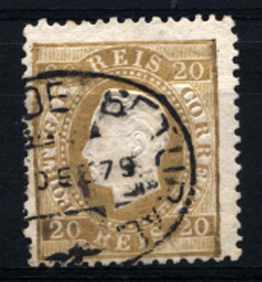 0151.jpg -     Lote:    151      Colecção Cascais II      D. Luís I, fita direita       Descrição:         1870/76 &mdash; D. Luís I, fita direita. CE39, 20 reis bistre, papel liso, denteado 12 &frac12;, obliterado com carimbo oval, batido a preto "CORREIO DE SETÚBAL / DEZ 79". MB e MR.         O       Valor Base:     &euro; 25,00     Valor Venda:     &euro; 25,00     