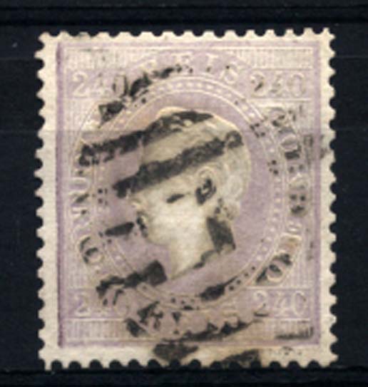 0210.jpg -     Lote:    210      Colecção Cascais II      D. Luís I, fita direita       Descrição:         1870/76 &mdash; D. Luís I, fita direita. CE46, 240 reis lilás, papel costelado horizontal no verso do selo, denteado 12 &frac12;. Valor de catálogo &euro; 4.270,00. MB         O       Valor Base:     &euro; 600,00     Valor Venda:     Retirado     