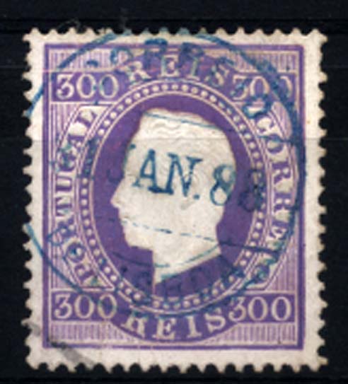 0211.jpg -     Lote:    211      Colecção Cascais II      D. Luís I, fita direita       Descrição:         1870/76 &mdash; D. Luís I, fita direita. CE47, 300 reis violeta, cunho I, papel porcelana, denteado 13 &frac12;. Valor de catálogo &euro; 78,00.         O       Valor Base:     &euro; 12,00     Valor Venda:     Retirado     