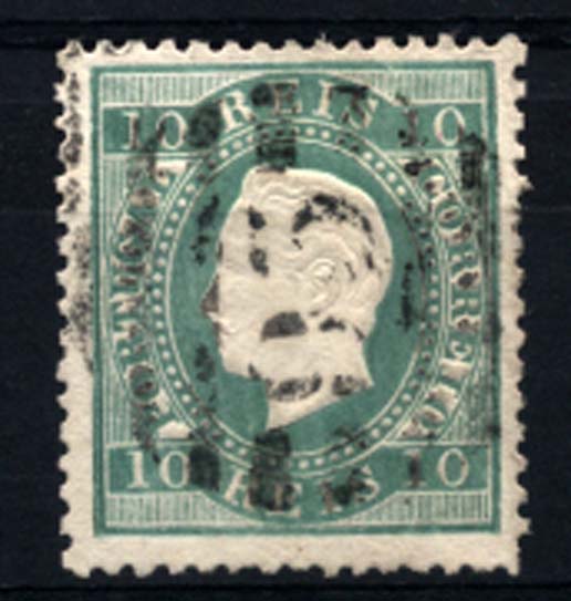 0216.jpg -     Lote:    216      Colecção Cascais II      D. Luís I, fita direita       Descrição:         1879/80 &mdash; D. Luís I, fita direita. Novas cores. CE49, 10 reis verde azul, papel liso, denteado 12 &frac12;. Valor de catálogo &euro; 408,00.          O       Valor Base:     &euro; 60,00     Valor Venda:     Retirado     