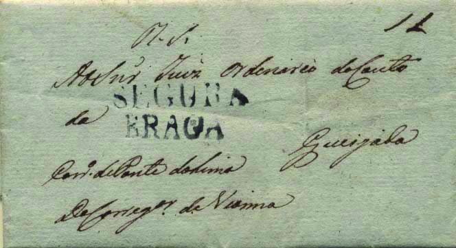 0257.jpg -     Lote:    257            Portugal        Descrição:      Braga / Segura   &mdash; A azul, GM BRG2 + BRG-S1 em carta datada de Braga (05.05.17) para Queijada * Ponte de Lima, isenta de porte.        Carta       Valor Base:     &euro; 300,00     Valor Venda:     Retirado     