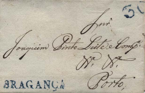 0261.jpg -     Lote:    261            Portugal        Descrição:      Bragança   &mdash; A azul, GM BGC2 em carta datada de Bragança (07.07.35) para o Porto com o porte de 30 reis batido a azul. MB.        Carta       Valor Base:     &euro; 15,00     Valor Venda:     &euro; 22,00     