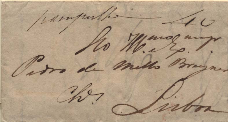 0268.jpg -     Lote:    268            Portugal        Descrição:      Chaves   &mdash; A sépia, manuscrito, em carta datada de Chaves (18.03.27) para Lisboa com o porte de 40 reis manuscrito a sépia. MB.        Carta       Valor Base:     &euro; 30,00     Valor Venda:     &euro; 42,00     
