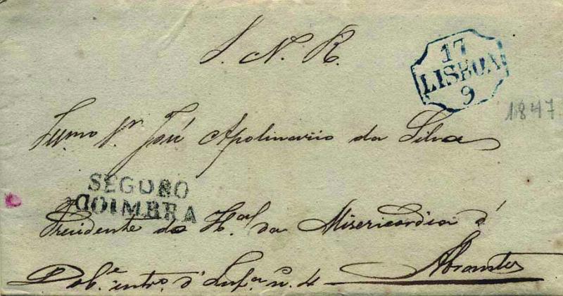0277.jpg -     Lote:    277            Portugal        Descrição:      Coimbra / Seguro   &mdash; A preto, GM CBR-S4 em carta datada de Coimbra (15.11.47) para Lisboa (17.09.47), isenta de porte (SNR).        Carta       Valor Base:     &euro; 15,00     Valor Venda:     &euro; 20,00     