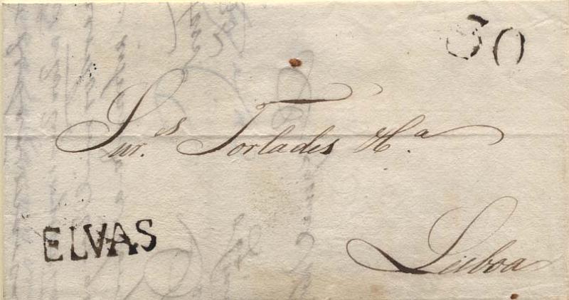 0280.jpg -     Lote:    280            Portugal        Descrição:      Elvas   &mdash; A sépia, GM ELV2 em carta datada de Elvas (14.02.35) para Lisboa, com o porte de 30 reis batido a sépia. MB.        Carta       Valor Base:     &euro; 25,00     Valor Venda:     &euro; 28,00     