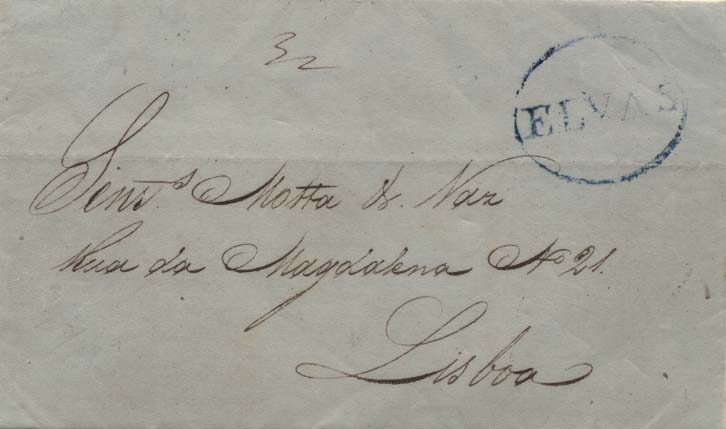 0282.jpg -     Lote:    282            Portugal        Descrição:      Elvas   &mdash; A azul, GM ELV5 em carta datada de Elvas (07.05.49) para Lisboa (09.05.49), com o porte de 30 reis manuscrito a sépia. MB.        Carta       Valor Base:     &euro; 15,00     Valor Venda:     &euro; 15,00     