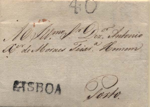 0309.jpg -     Lote:    309            Portugal        Descrição:      Lisboa   &mdash; A preto, GM LSB2, em carta datada de Lisboa (26.03.1806) para o Porto com o porte de 40 reis batido a preto. MB.        Carta       Valor Base:     &euro; 10,00     Valor Venda:     &euro; 10,00     