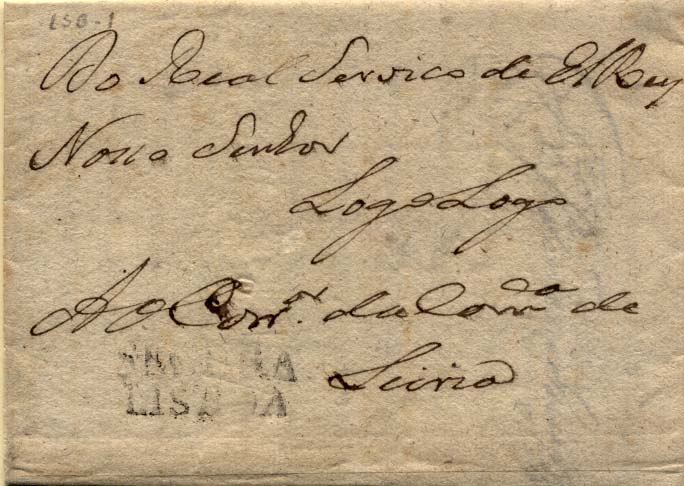 0316.jpg -     Lote:    316            Portugal        Descrição:      Lisboa / Segura   &mdash; A preto, GM LSB-S1 em carta datada de Lisboa (29.12.1820) para Leiria isenta de porte (Do Real Serviço de El'Rei D. João VI).         Carta       Valor Base:     &euro; 50,00     Valor Venda:     &euro; 65,00     