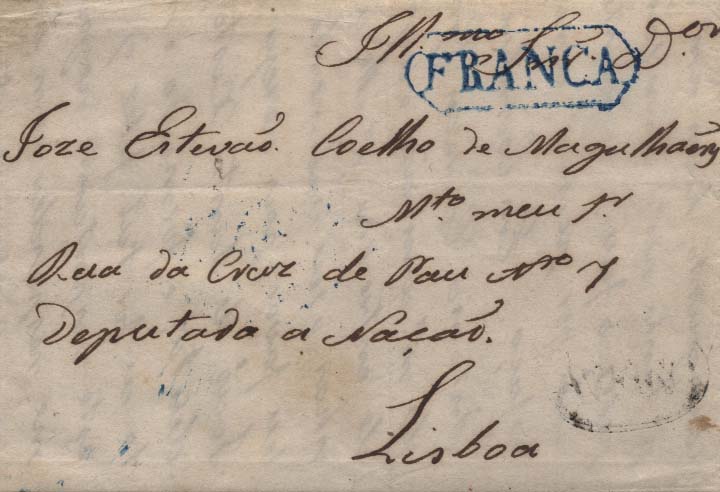 0321.jpg -     Lote:    321            Portugal        Descrição:      Lisboa / Franca   &mdash; A azul, GM LSB-PP4, em carta remetida em 15.03.53 para Lisboa (18.03.53) isenta de porte.        Carta       Valor Base:     &euro; 30,00     Valor Venda:     Retirado     