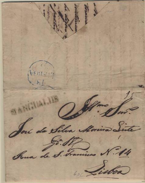 0326.jpg -     Lote:    326            Portugal        Descrição:      Mangualde   &mdash; A verde, MGL2 em carta datada de Mangualde (15.05.40) para Lisboa (18.05.40) com o porte de 35 reis manuscrito a sépia.         Carta       Valor Base:     &euro; 20,00     Valor Venda:     Retirado     