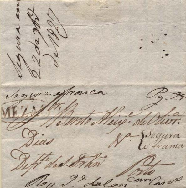 0330.jpg -     Lote:    330            Portugal        Descrição:      Mesão / Segura / Franca   &mdash; A sépia, MSF2 + Segura e Franca manuscrito, em carta datada da Quinta Amarela (19.11.27) para o Porto. Inscrição manuscrita "P.G. 25". Não catalogado o porte franco.        Carta       Valor Base:     &euro; 250,00     Valor Venda:     &euro; 3000,00     