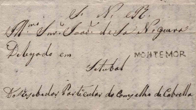 0334.jpg -     Lote:    334            Portugal        Descrição:      Montemor   &mdash; A sépia. GM MMN1 em carta datada de Cabrela (21.08.1835) para Setúbal, isenta de porte (S.N.R.). MB        Carta       Valor Base:     &euro; 75,00     Valor Venda:     Retirado     