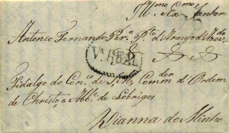 0379.jpg -     Lote:    379            Portugal        Descrição:      Vila Real   &mdash; A preto, GM VRL4 em carta datada de Lobrigos (16.10.22)  para Viana do Minho, com o porte de 25 reis batido a preto.        Carta       Valor Base:     &euro; 10,00     Valor Venda:     &euro; 12,00     