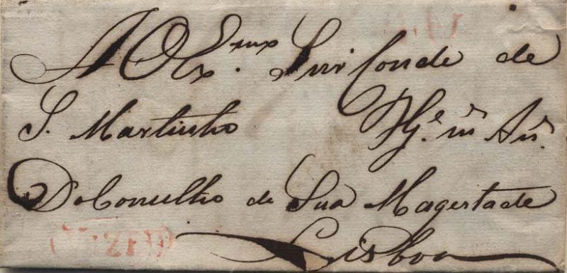 0387.jpg -     Lote:    387            Portugal        Descrição:      Viseu   &mdash; A vermelho, GM VIS5, em carta datada de Crestelo (21.07.1833) para Lisboa com o porte batido a vermelho de 40 reis.         Carta       Valor Base:     &euro; 10,00     Valor Venda:     &euro; 10,00     