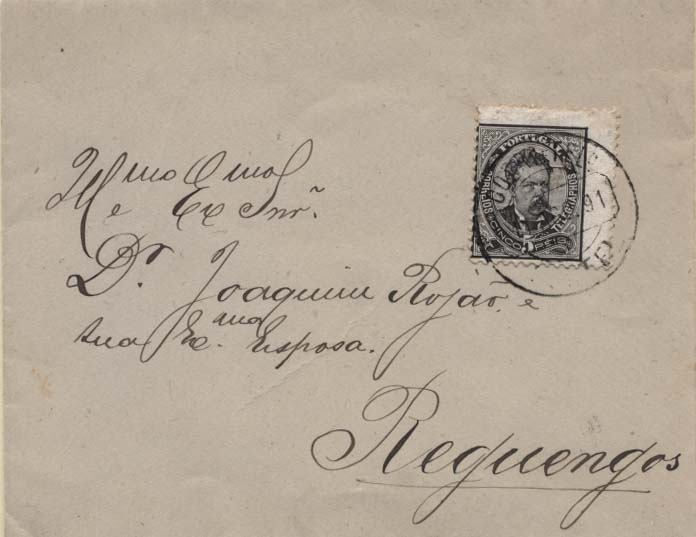 0434.jpg -     Lote:    434            Portugal        Descrição:         1884/87 &mdash; D. Luís I. De frente. Novos valores. CE60, 5 reis preto, papel porcelana, denteado 11 &frac12;, em sobrescrito de reduzidas dimensões, circulado de Alter (11.08.91) para Redondo. Selo com denteado deslocado.        Carta       Valor Base:     &euro; 10,00     Valor Venda:     &euro; 22,00     