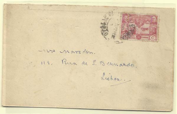 0462.jpg -     Lote:    462            Portugal        Descrição:         1923 &mdash; Travessia Aérea do Atlântico. CE268, 25c rosa em carta circulada em Lisboa (30.03.23 &mdash; 1.º dia de circulação).        Carta       Valor Base:     &euro; 25,00     Valor Venda:     &euro; 42,00     