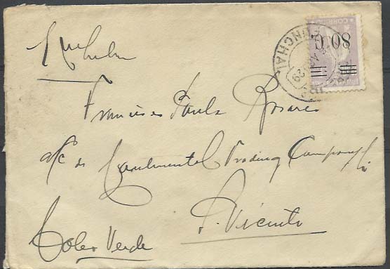 0473.jpg -     Lote:    473            Portugal        Descrição:         1928/29 &mdash; Ceres, com sobretaxa. CE483, 80C s/ 1$50 lilás em carta circulada do Funchal (06.08.29) para S. Vicente (18.08.29). Selo com barramento tipo II.        Carta       Valor Base:     &euro; 30,00     Valor Venda:     &euro; 42,00     