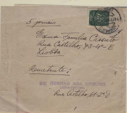 0481.jpg -     Lote:    481            Portugal        Descrição:         1948/49 &mdash; Caravela. Novos valores e cores. CE696, $80 verde escuro em cinta de jornal, circulada em Lisboa (14.02.51).        CNT       Valor Base:     &euro; 10,00     Valor Venda:     &euro; 10,00     